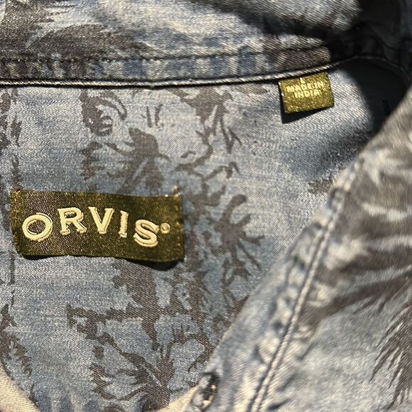 Men’s Orvis Denim Hawaiian‎ Short Sleeve Button Down Large - Picture 4 of 4